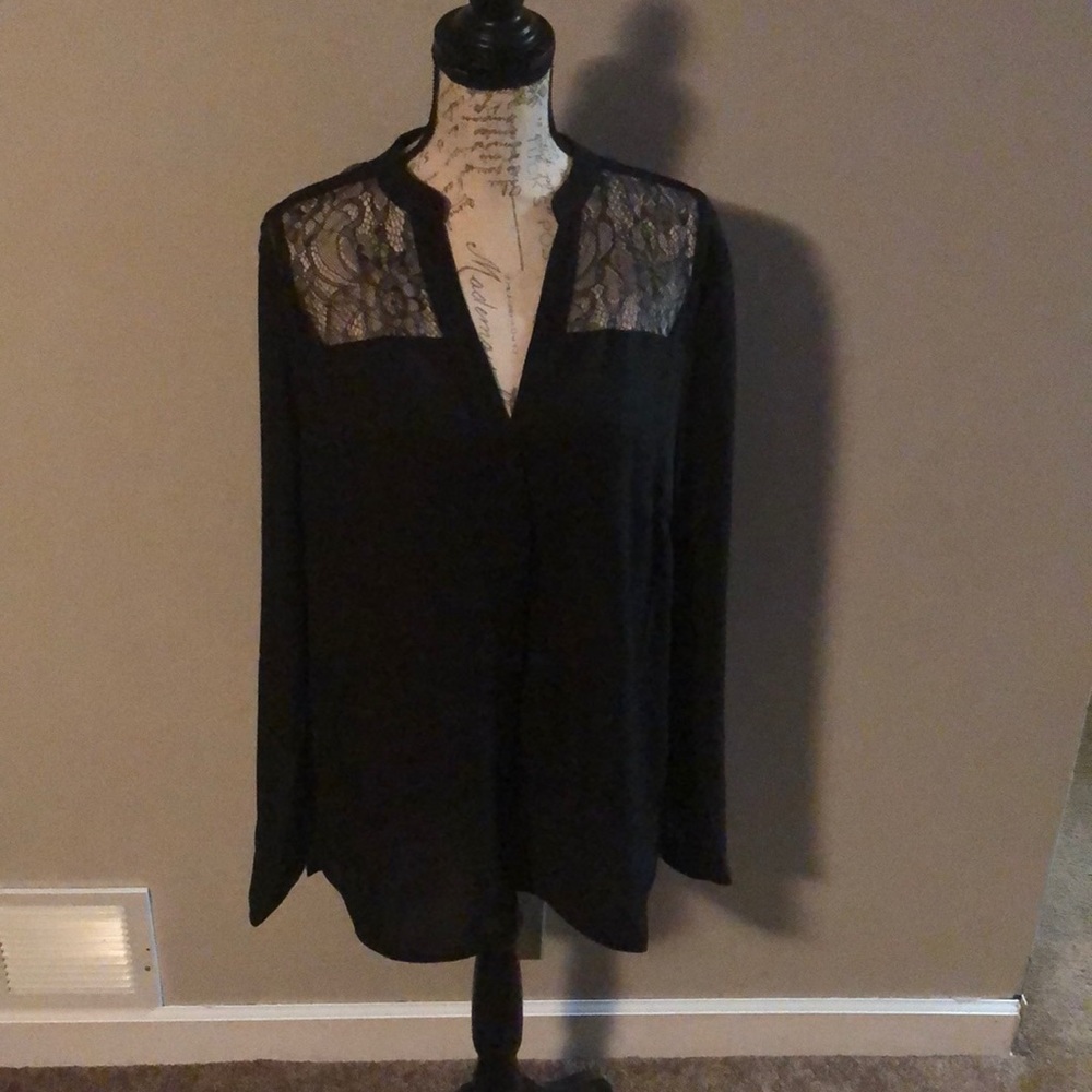 Long tall sally black blouse with lace size 14